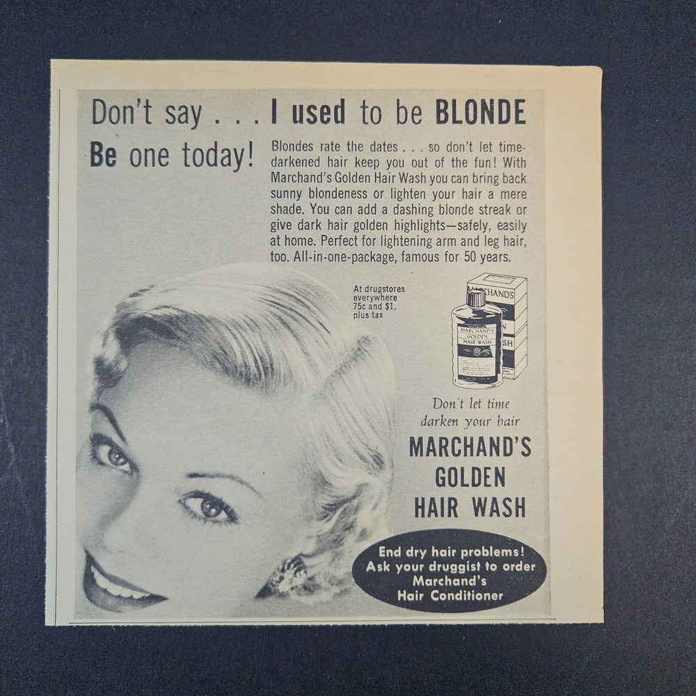 1959 Merchand's Golden Hair‎ Wash Vintage Print Ad Blonde Beauty Lighten Arm Leg